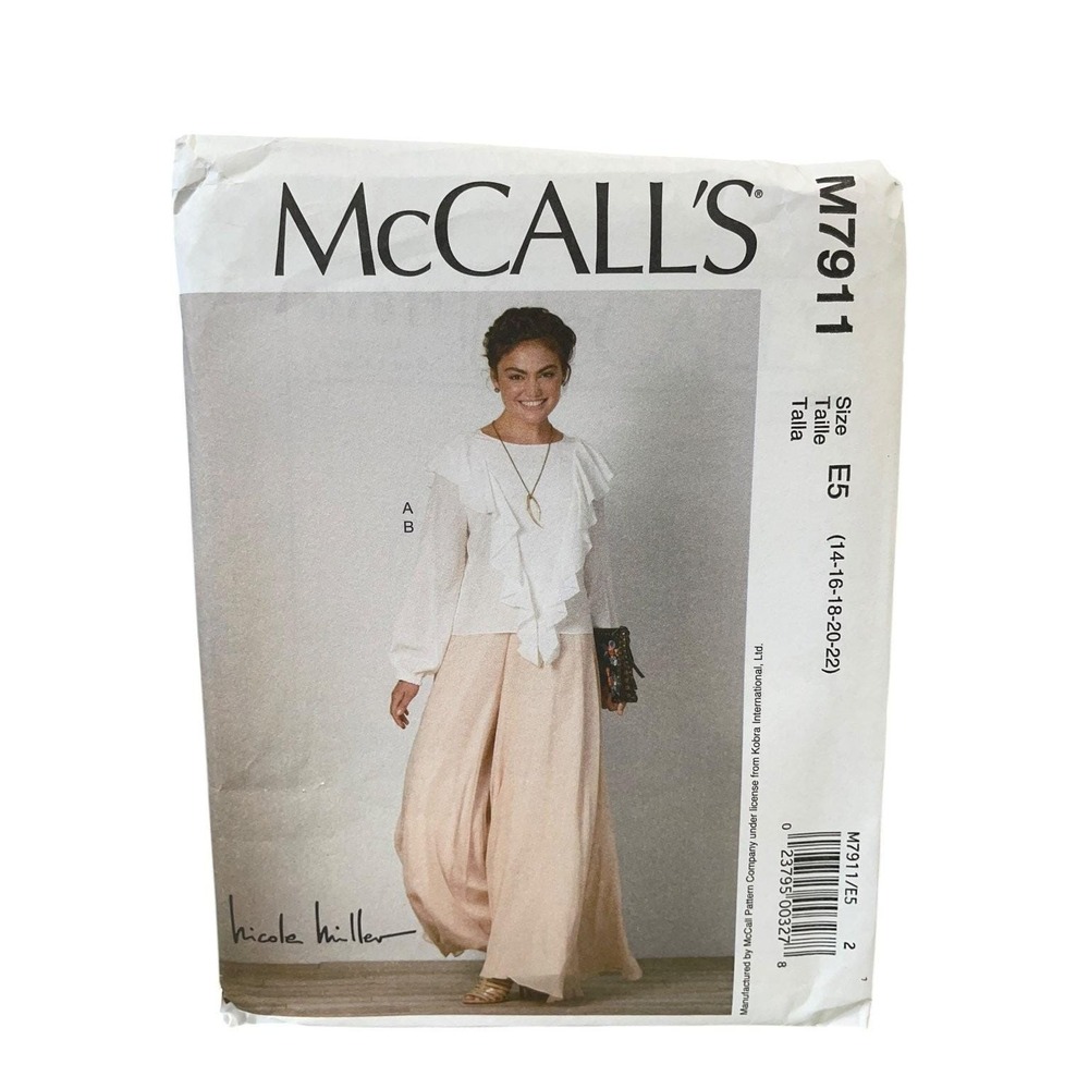 McCall's Sewing Pattern Misses 14-22 M7911 Nicole Miller Top Flared Pants FF